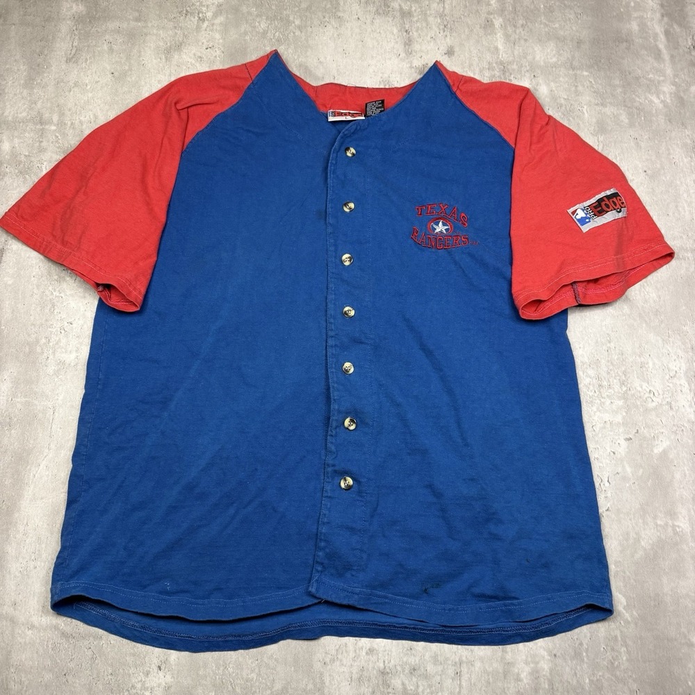 Vintage Pro Edge Jersey L Texas Rangers Baseball Embroidered 90s Cotton USA